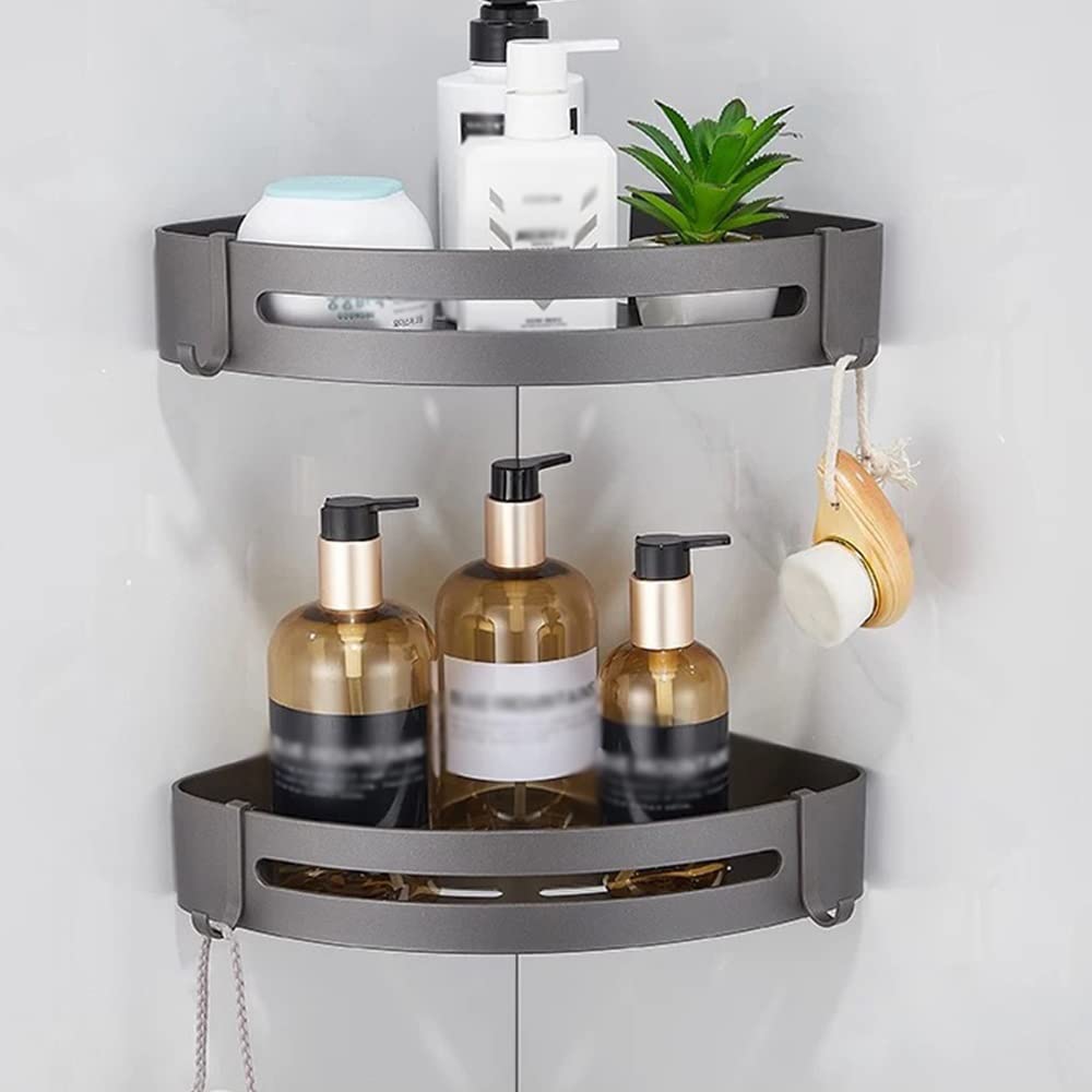 Shower Caddy,Bathroom Shelf Shelves Gunmetal Gray Corner Bathroom Aluminum Metal Towel Rail Rack Rustproof Durable Kitchen Shelf/Double Corner Shelf