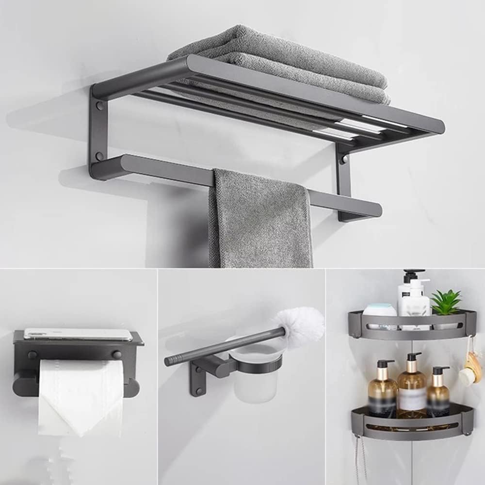 Shower Caddy,Bathroom Shelf Shelves Gunmetal Gray Corner Bathroom Aluminum Metal Towel Rail Rack Rustproof Durable Kitchen Shelf/Double Corner Shelf