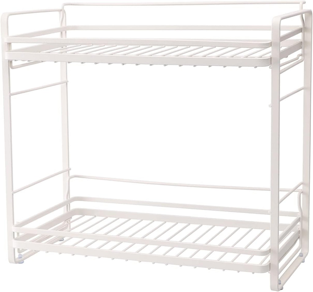 ZCCZ 2-Tier Bathroom Organizer Countertop, Metal Storage Shelves Tray, Shower Caddy Kitchen Shelf for Kitchen Office Organization, White