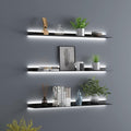 Metal Wall Mounted Floating Shelves with Led Lights, Hanging Display Rack for Livingroom Kitchen Bathroom, Built-in Illuminated Led Light Display Shelf,Black,80CM