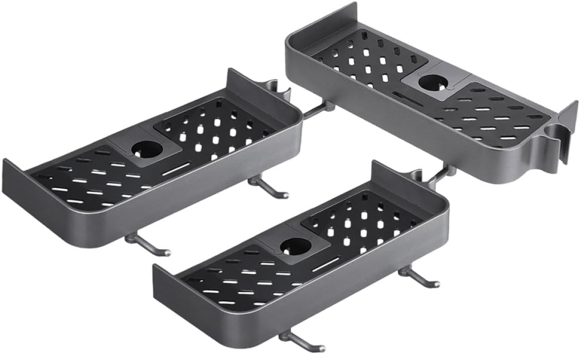 3Pcs Gunmetal Shower nizer with Sliding Drawers Adjustable Shower Pole Storage Shelf for Bathroom Accessories Soap & Sundries Holder Space-Saving Solution
