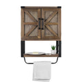 Wall Mounted Bathroom Cabinet with Towel Bar, Rustic Farmhouse Storage Cabinet with Doors & Open Shelf, Wooden Wall Bathroom Storage for Laundry, Kitchen & Entryway (Brown)