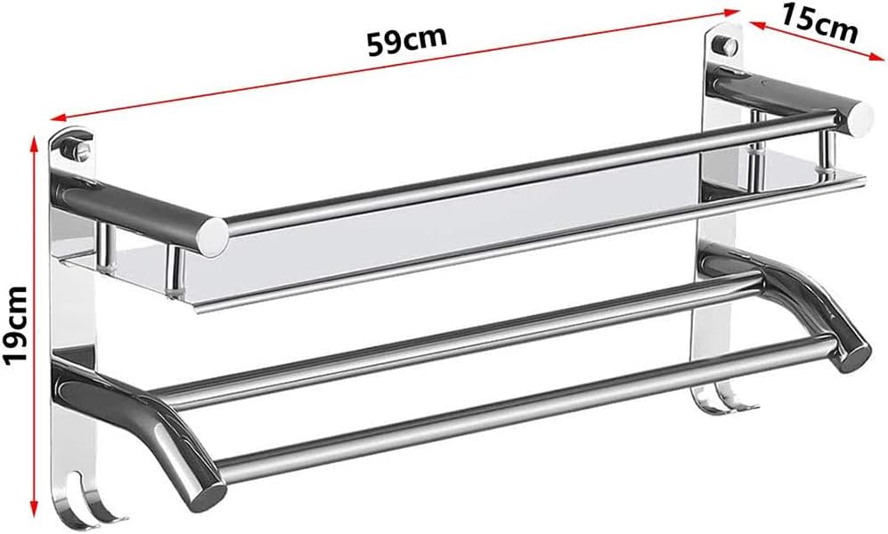 Towel Shelf Multi-Function Towel Rack with Storage Shelf SUS304 Stainless Steel Towel Holder Wall Mounted Bath Towel Rail Bar for Bathroom Kitchen