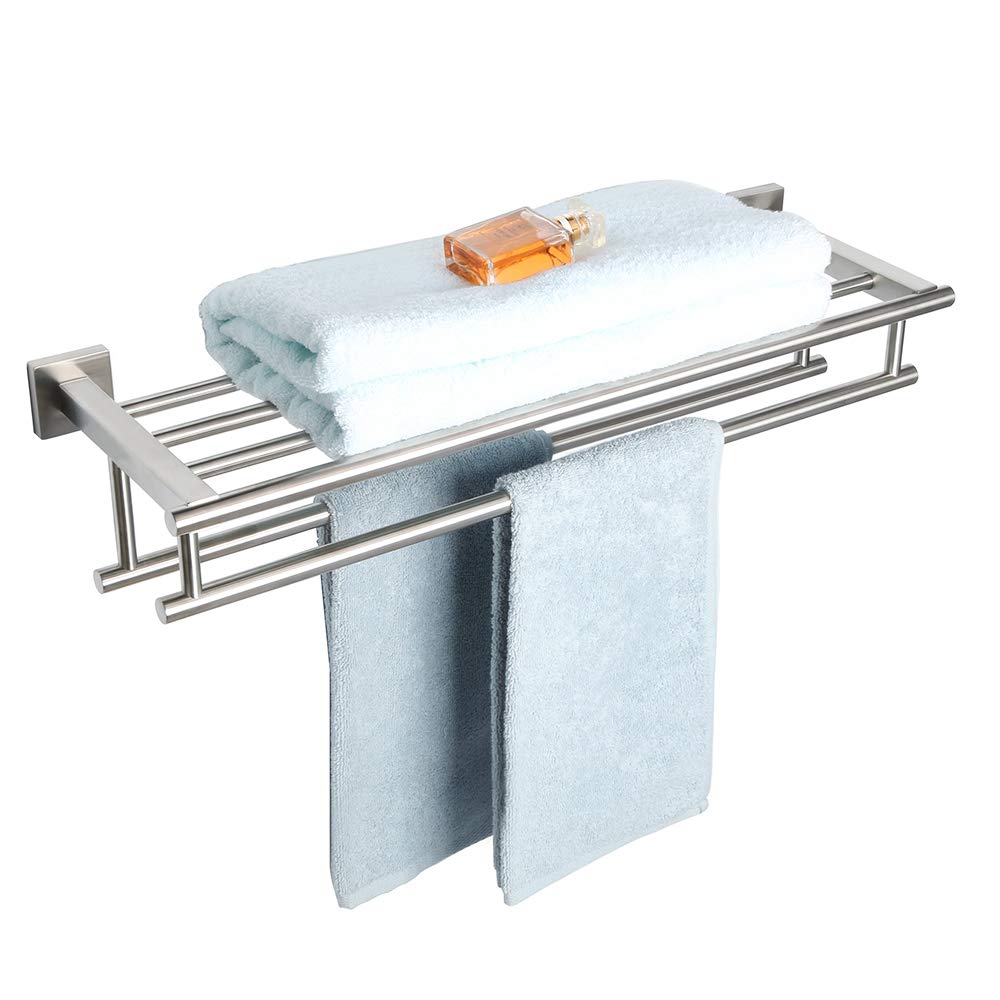 Sayayo Towel Rail Wall Mounted Chrome Bathroom Towel Shelf 16-Inch Towel Holder, SUS304 Stainless Steel Towel Rack, EGZ8040-C