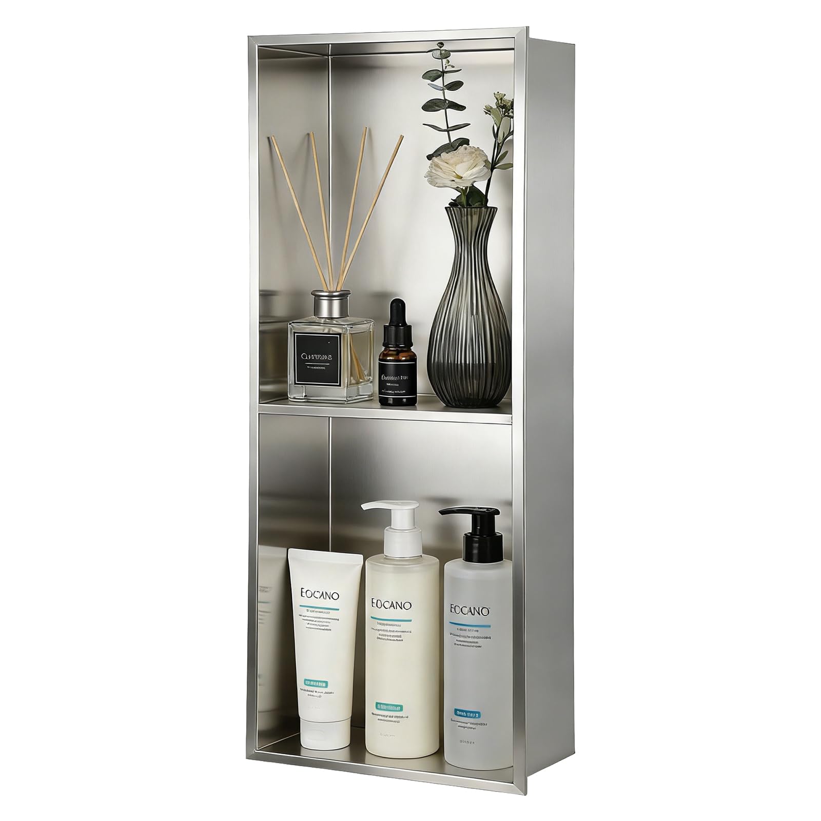 Stainless Steel Shower Niche, 70x26x10cm Recessed Wall Niche No Tile Needed Double Layer Wall Storage Shelf Organizer for Bathroom Kitchen Living Room