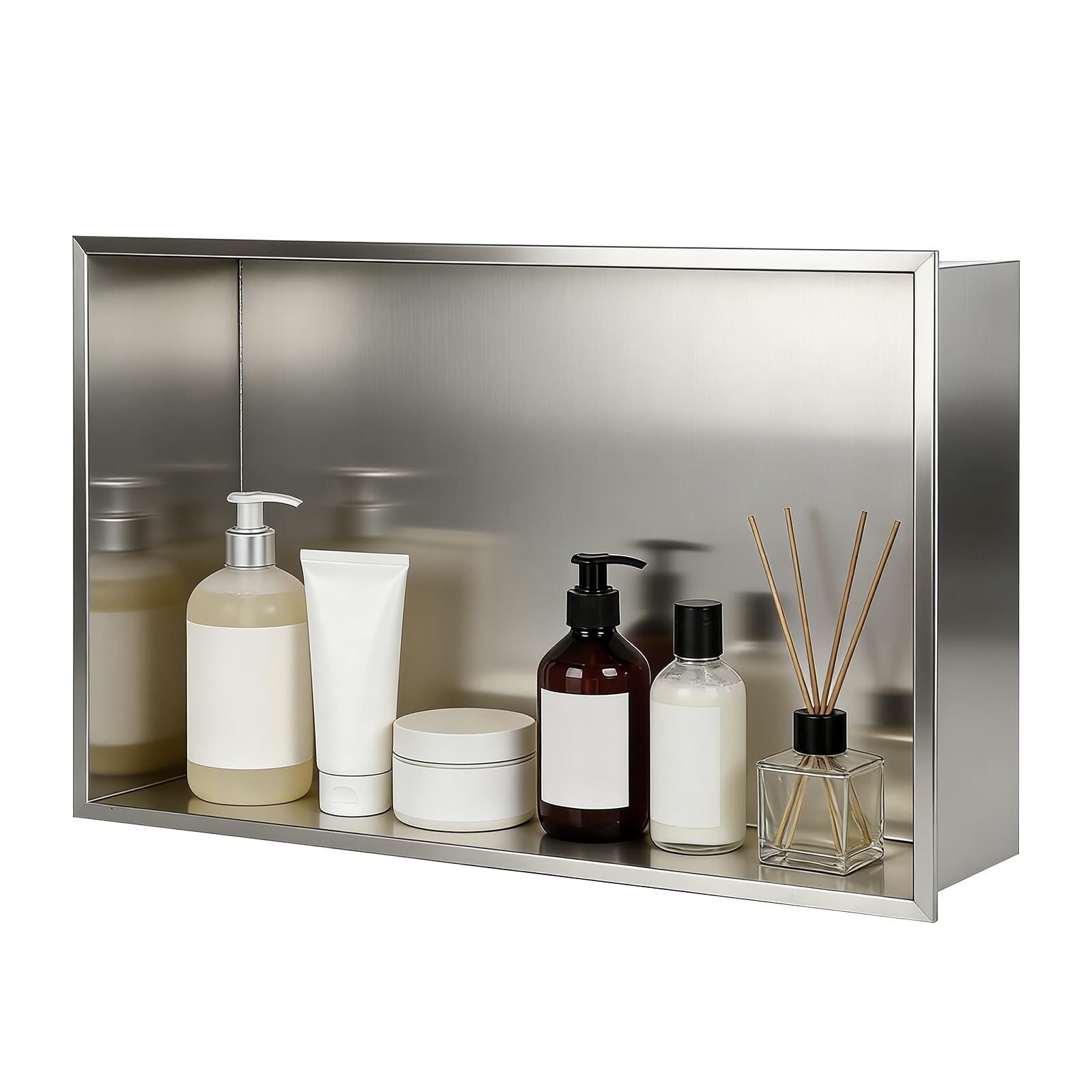 Stainless Steel Shower Niche, 70x26x10cm Recessed Wall Niche No Tile Needed Double Layer Wall Storage Shelf Organizer for Bathroom Kitchen Living Room