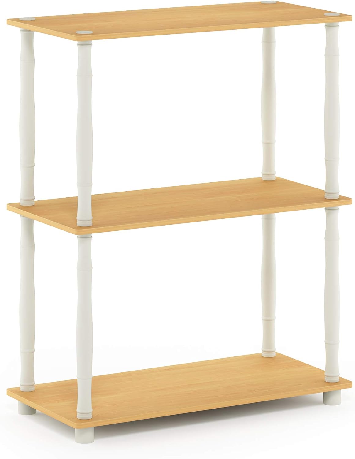 Furinno TURN-N-TUBE Storage Shelves, 3-Tier Book Shelf, Corner Shelf, Toolless Open Shelves, for Organization and Storage, Living Room, Garage, Home Office, Beech