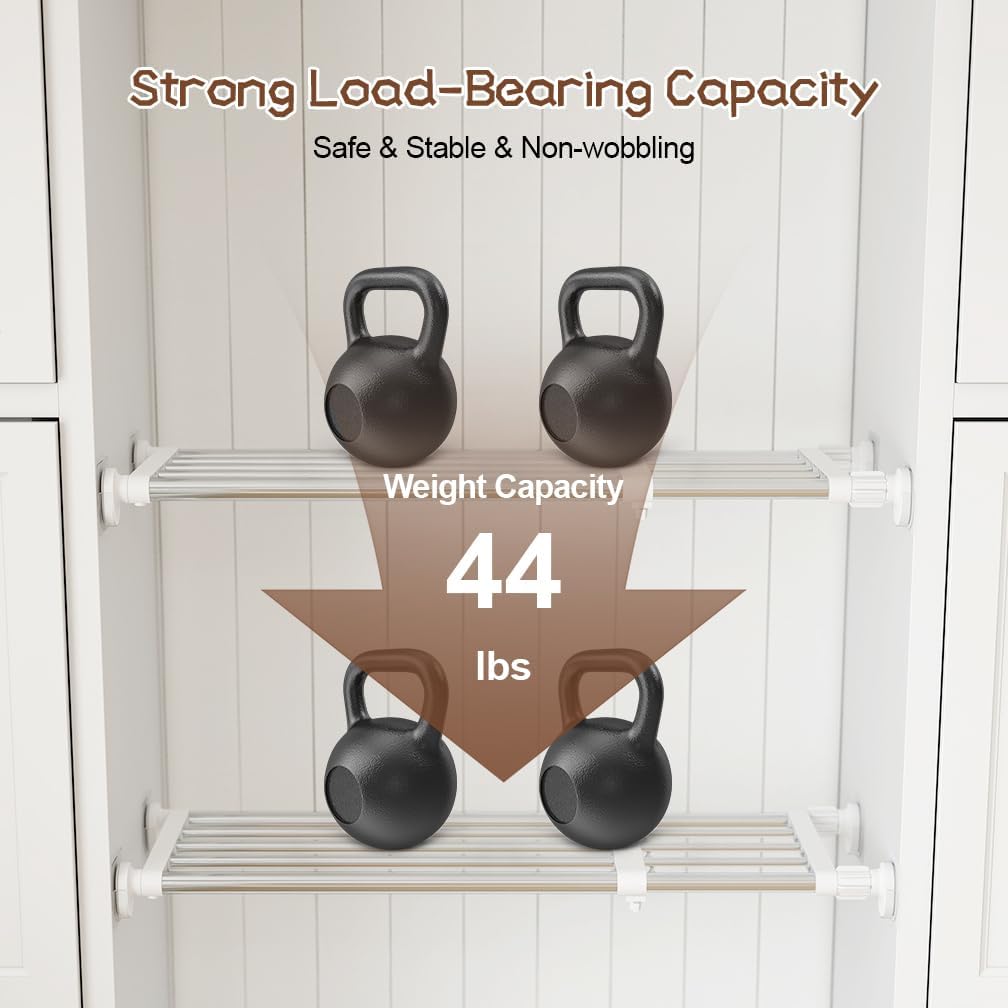 Hershii Adjustable Wardrobe Tension Shelf Divider Heavy Duty Expandable Clothes Hanging Rail Extra Long Cupboard Closet Organizer Garment Storage Rack for Bathroom, Kitchen, Plant Stand, Bookshelf