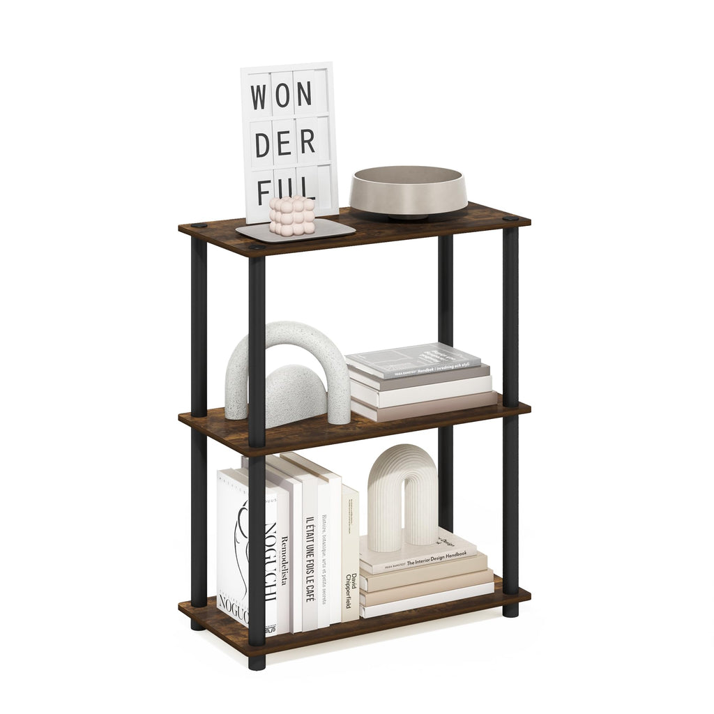 Furinno TURN-N-TUBE Storage Shelves, 3-Tier Book Shelf, Corner Shelf, Toolless Open Shelves, for Organization and Storage, Living Room, Garage, Home Office, Beech