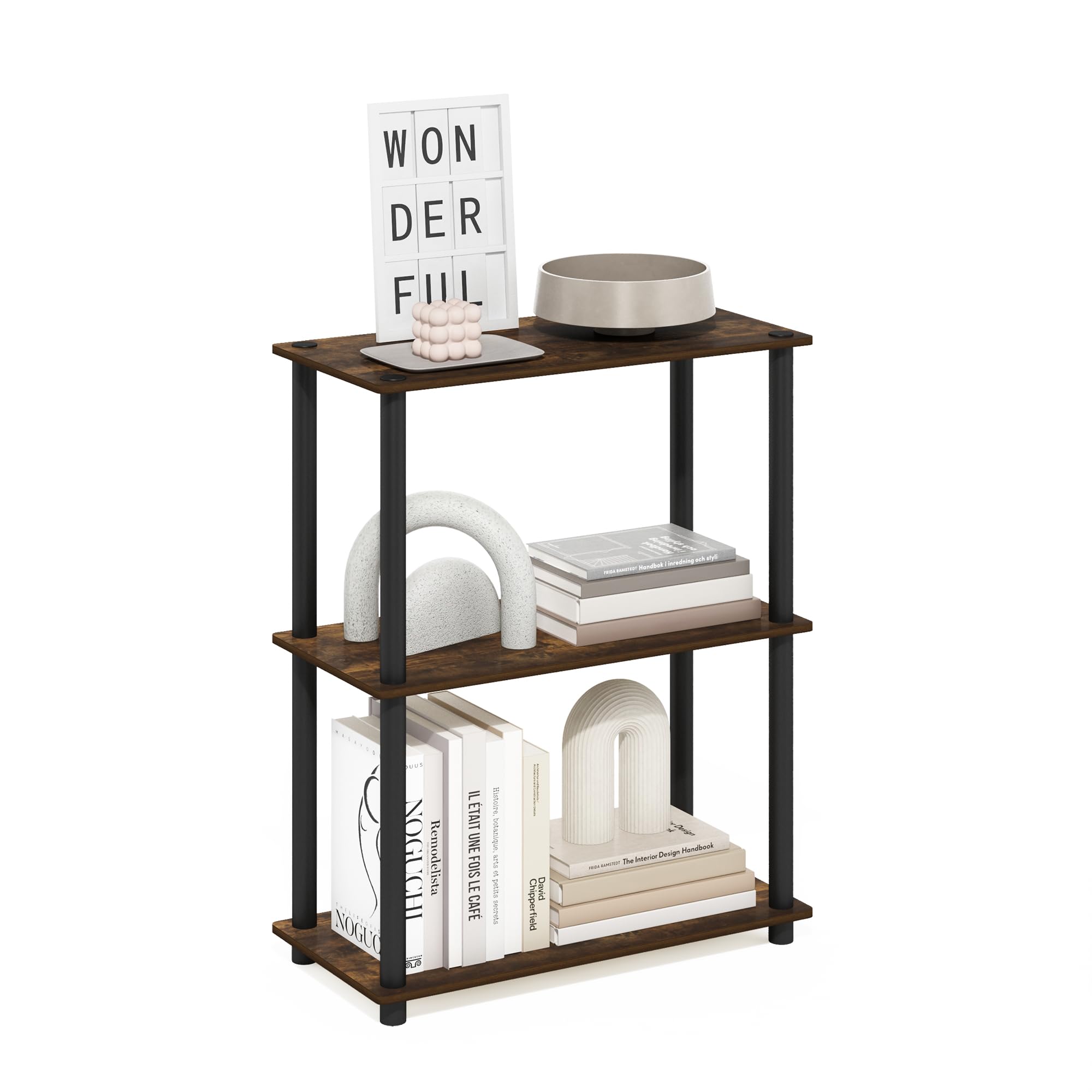 Furinno TURN-N-TUBE Storage Shelves, 3-Tier Book Shelf, Corner Shelf, Toolless Open Shelves, for Organization and Storage, Living Room, Garage, Home Office, Beech
