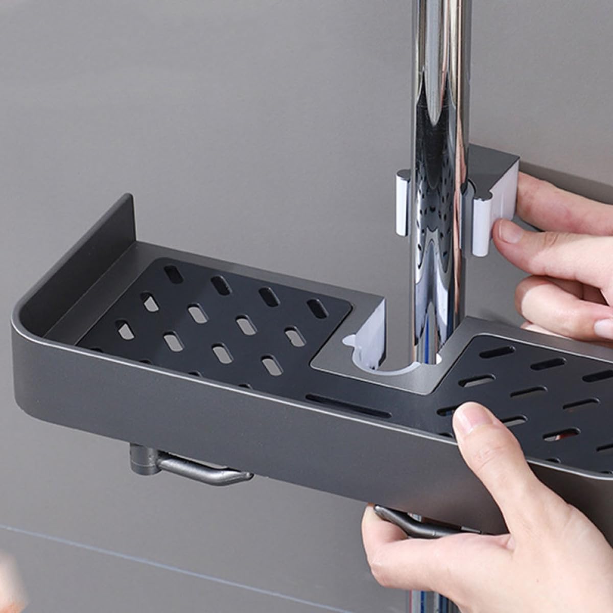 3Pcs Gunmetal Shower nizer with Sliding Drawers Adjustable Shower Pole Storage Shelf for Bathroom Accessories Soap & Sundries Holder Space-Saving Solution