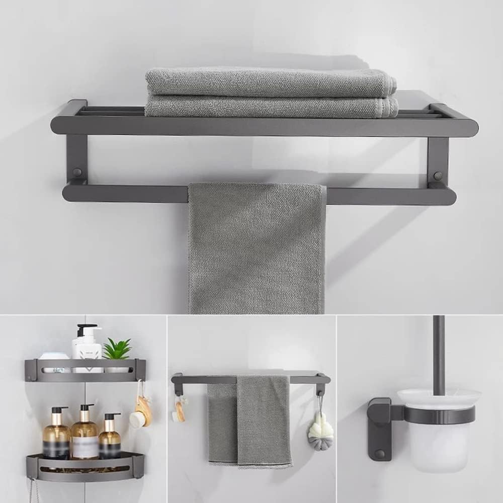Shower Caddy,Bathroom Shelf Shelves Gunmetal Gray Corner Bathroom Aluminum Metal Towel Rail Rack Rustproof Durable Kitchen Shelf/Double Corner Shelf