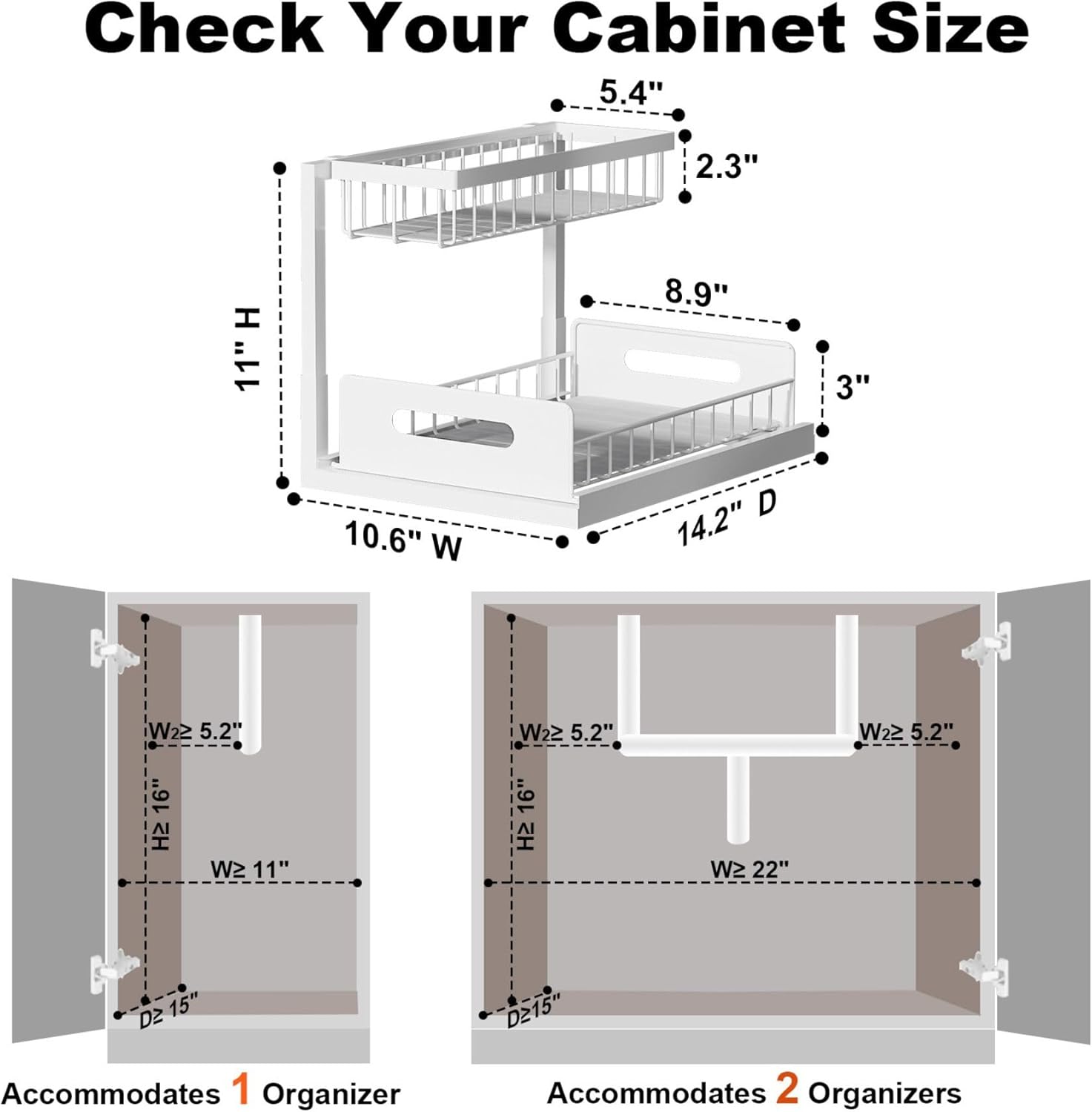 REALINN Under Sink Organizer, Pull Out Cabinet Organizer, 2 Tier Metal Slide Out Shelf with L Shaped Design for Kitchen, Bathroom, Laundry, and Utility Cabinet Storage for Deep Cabinets, White, 2 Pack