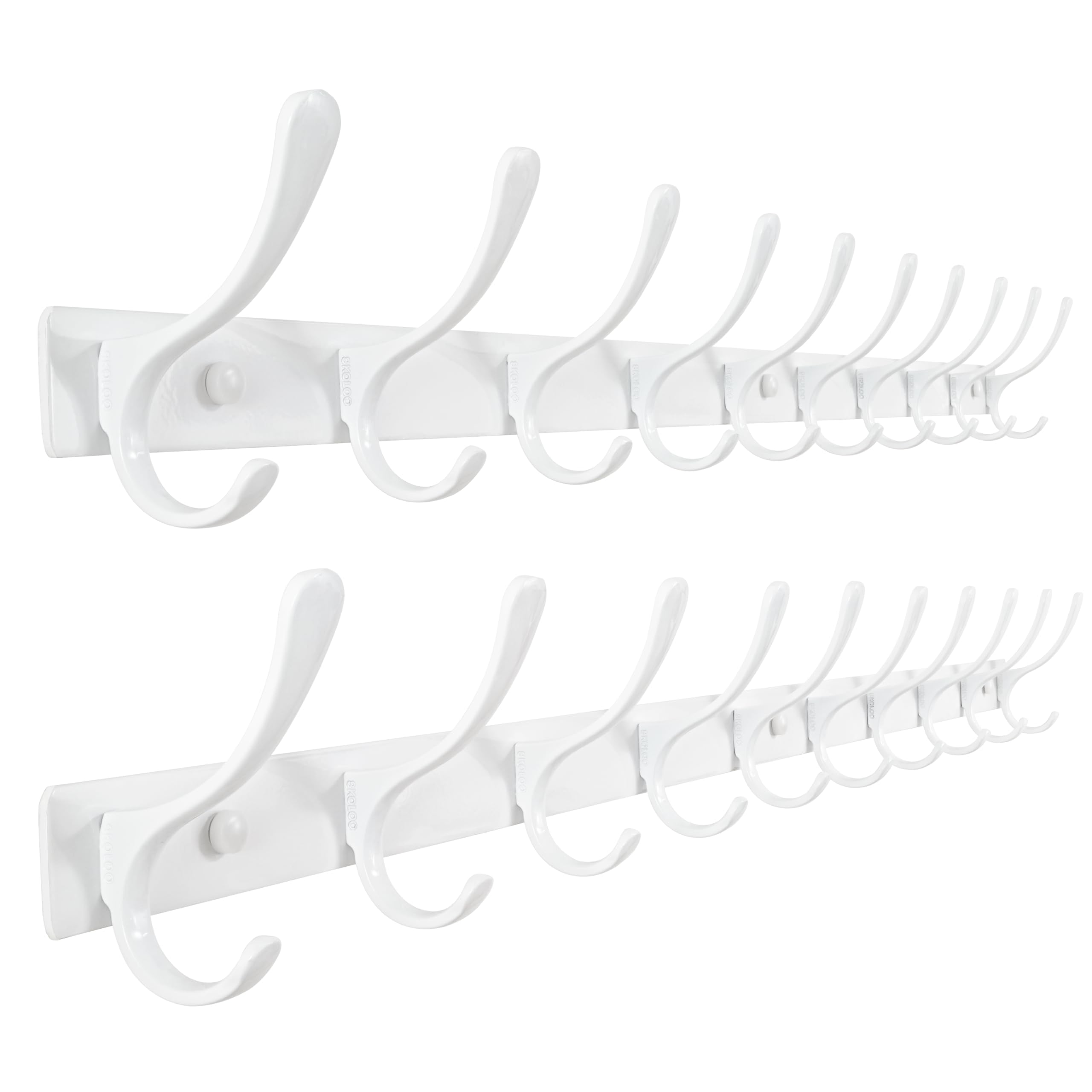SKOLOO Coat Rack Wall Mounted - 10 Hooks, Heavy Duty, Stainless Steel, Metal Wall Coat Hanger, Sturdy Wall Hooks for Hanging Jacket, Clothes, Hat, Matte Grey