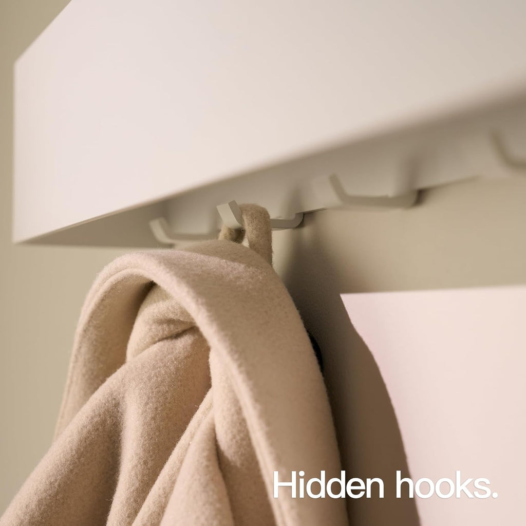 Designfactory Hamburg Coat Hooks Wall Mounted | Metal Clothes Rail | Coat Rack | Coat Hook for Wall | Modern Coat Hanger with Hidden Hooks | 80 cm | Matt White