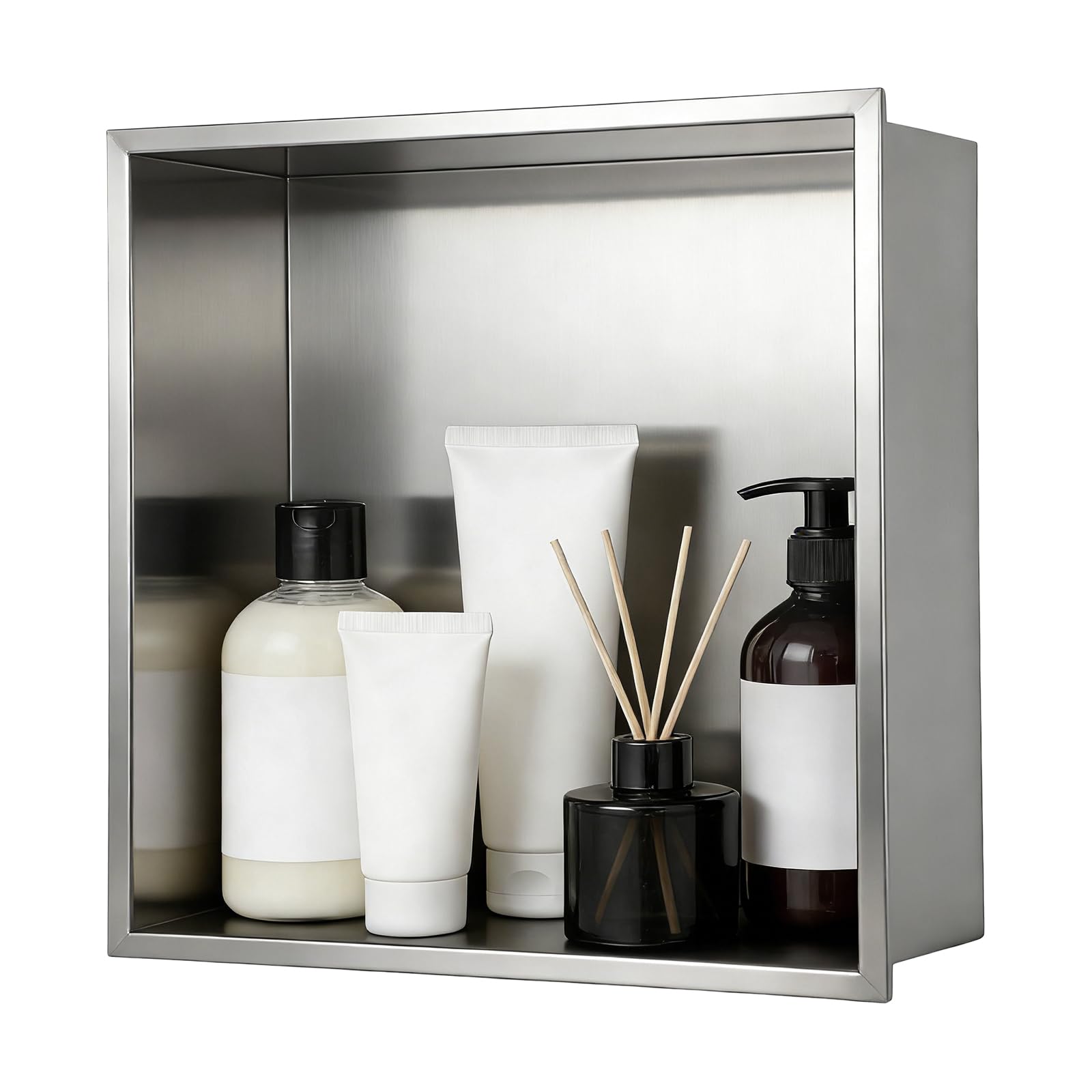 Stainless Steel Shower Niche, 70x26x10cm Recessed Wall Niche No Tile Needed Double Layer Wall Storage Shelf Organizer for Bathroom Kitchen Living Room