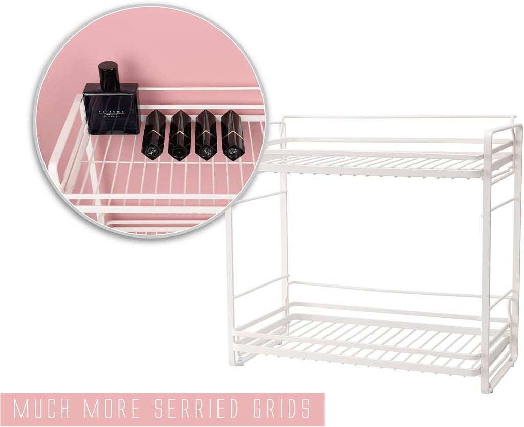 ZCCZ 2-Tier Bathroom Organizer Countertop, Metal Storage Shelves Tray, Shower Caddy Kitchen Shelf for Kitchen Office Organization, White