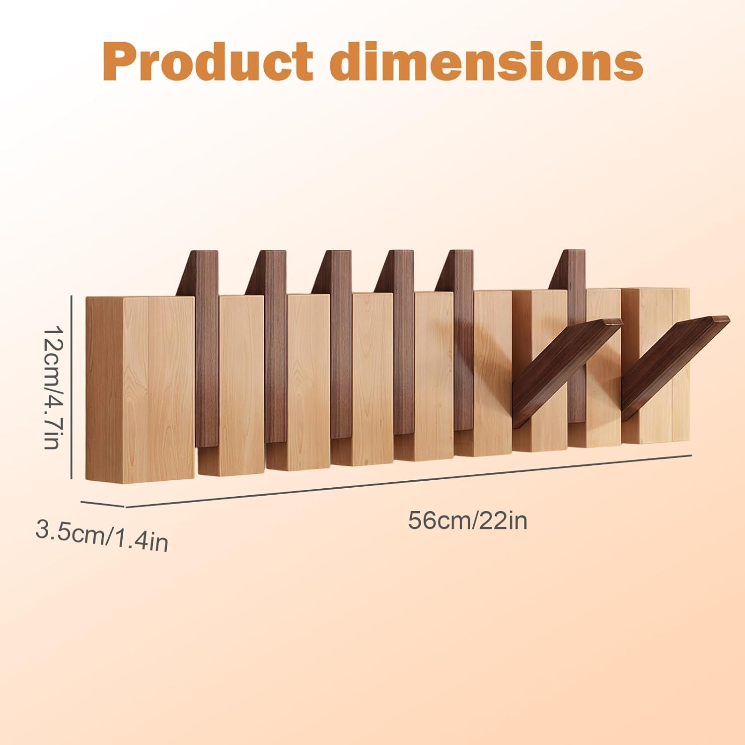 Coat Hooks Wall Mounted, 8-Hook Wooden Coat Hanger Storage Rack with Piano Key Flip Down Design for Robes Towels Hats Jacket Clothes Bags, 56 * 3.5 * 12cm