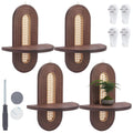 4 Pcs Boho Floating Shelves for Wall Decor, Bohemian Rattan Display Wall Shelf, Wooden Decorative Hanging Shelves for Plant Candle Bedroom Living Room Office Bathroom(Wood Color)