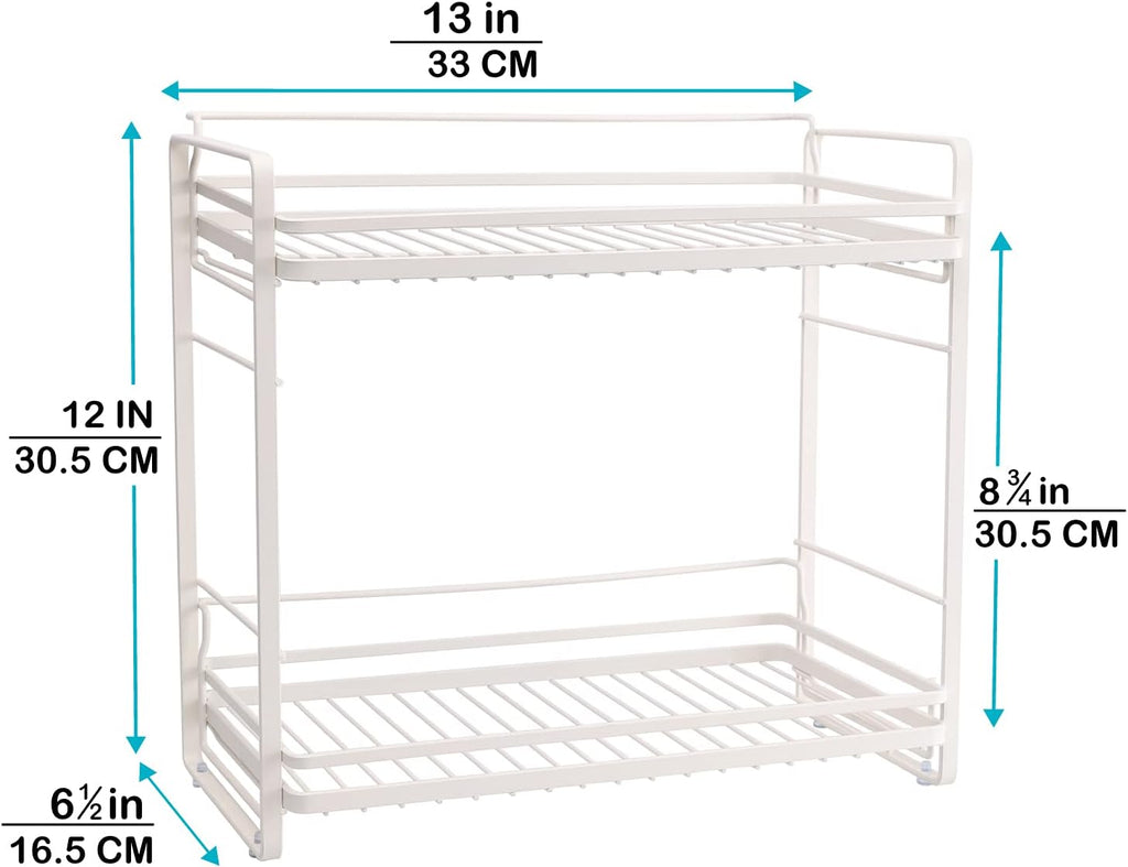 ZCCZ 2-Tier Bathroom Organizer Countertop, Metal Storage Shelves Tray, Shower Caddy Kitchen Shelf for Kitchen Office Organization, White