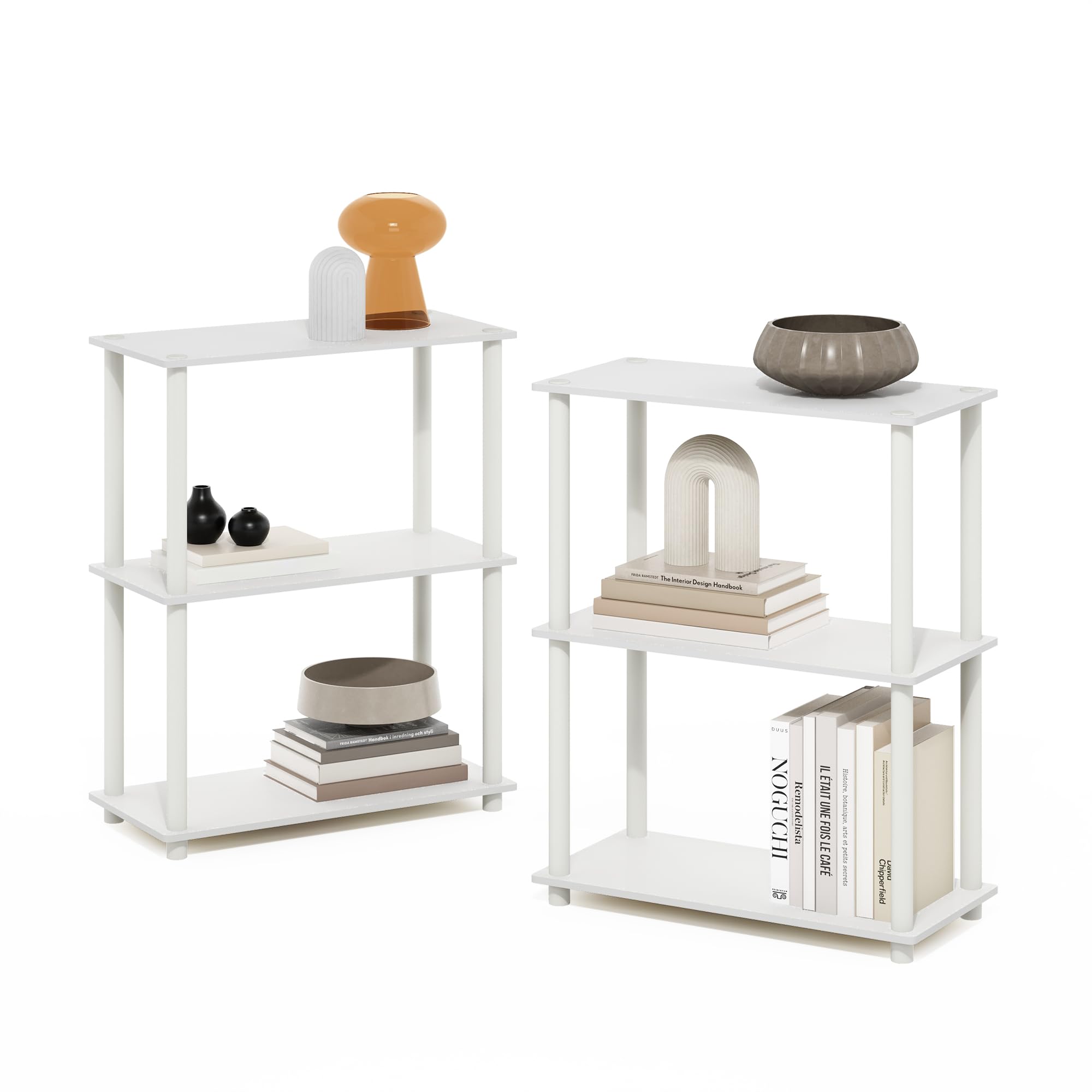 Furinno TURN-N-TUBE Storage Shelves, 3-Tier Book Shelf, Corner Shelf, Toolless Open Shelves, for Organization and Storage, Living Room, Garage, Home Office, Beech