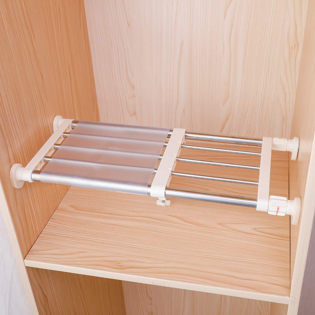 Hershii Adjustable Wardrobe Tension Shelf Divider Heavy Duty Expandable Clothes Hanging Rail Extra Long Cupboard Closet Organizer Garment Storage Rack for Bathroom, Kitchen, Plant Stand, Bookshelf