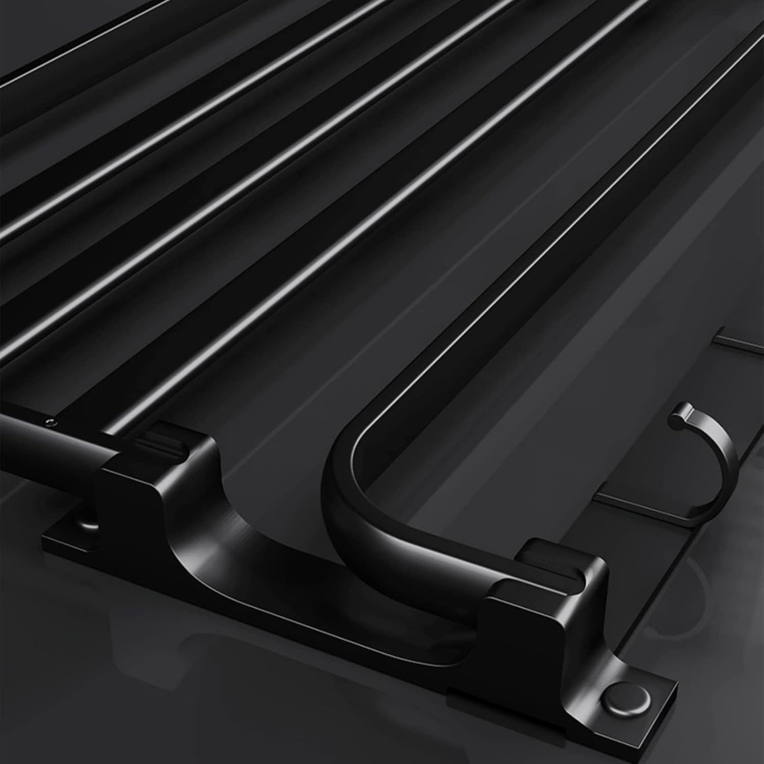Towel Rack with Towel Bar Holder Towel Rail with 5 Hooks Foldable Towel Shelf Rustproof Towel Storage Wall Mount for Bathroom Lavatory Matte Black 58cm(23inch)