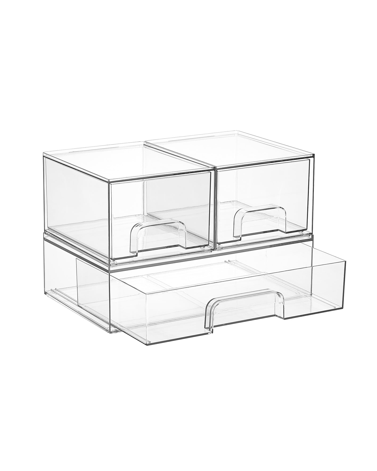 Vtopmart Clear Stackable Storage Drawers Set of 4, Plastic Organizer Bins for Makeup, Cosmetics, Beauty Supplies,Ideal for Vanity, Bathroom,Cabinet,Pantry Organization
