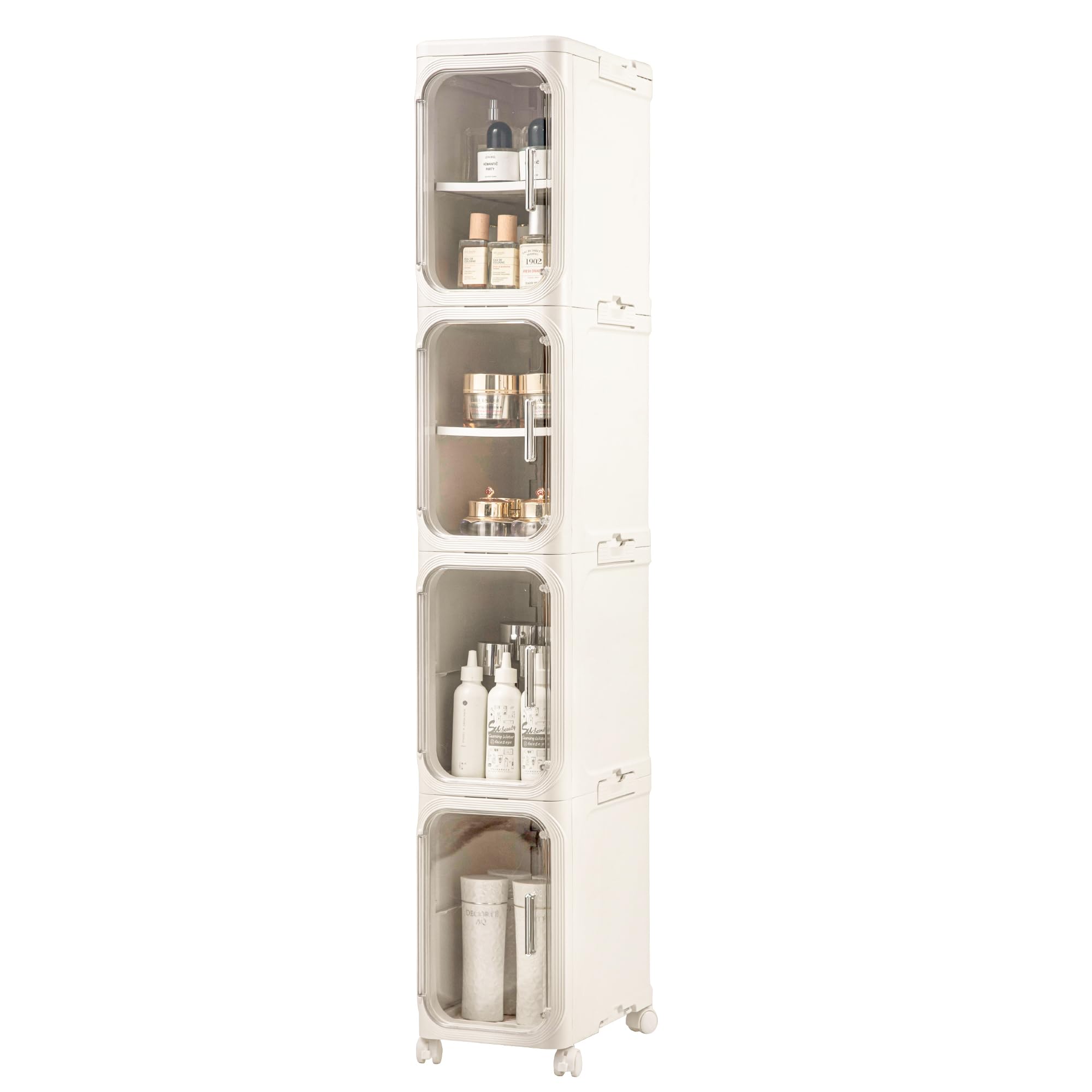 4-Tier Slim Rolling Storage Cabinet, Black Tall Narrow Organizer with Adjustable Shelves for Bathroom Kitchen Laundry