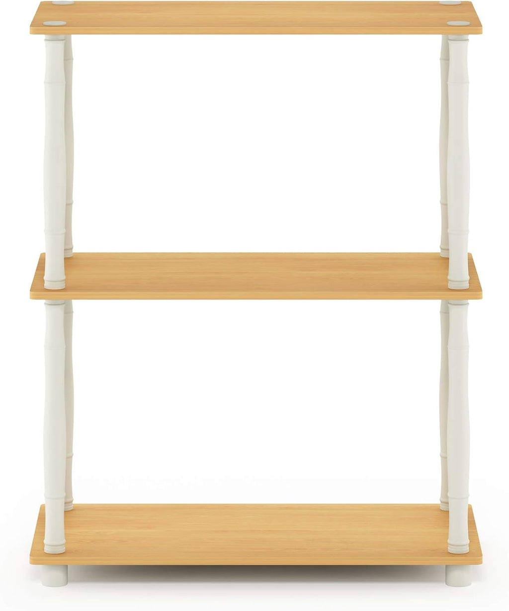 Furinno TURN-N-TUBE Storage Shelves, 3-Tier Book Shelf, Corner Shelf, Toolless Open Shelves, for Organization and Storage, Living Room, Garage, Home Office, Beech