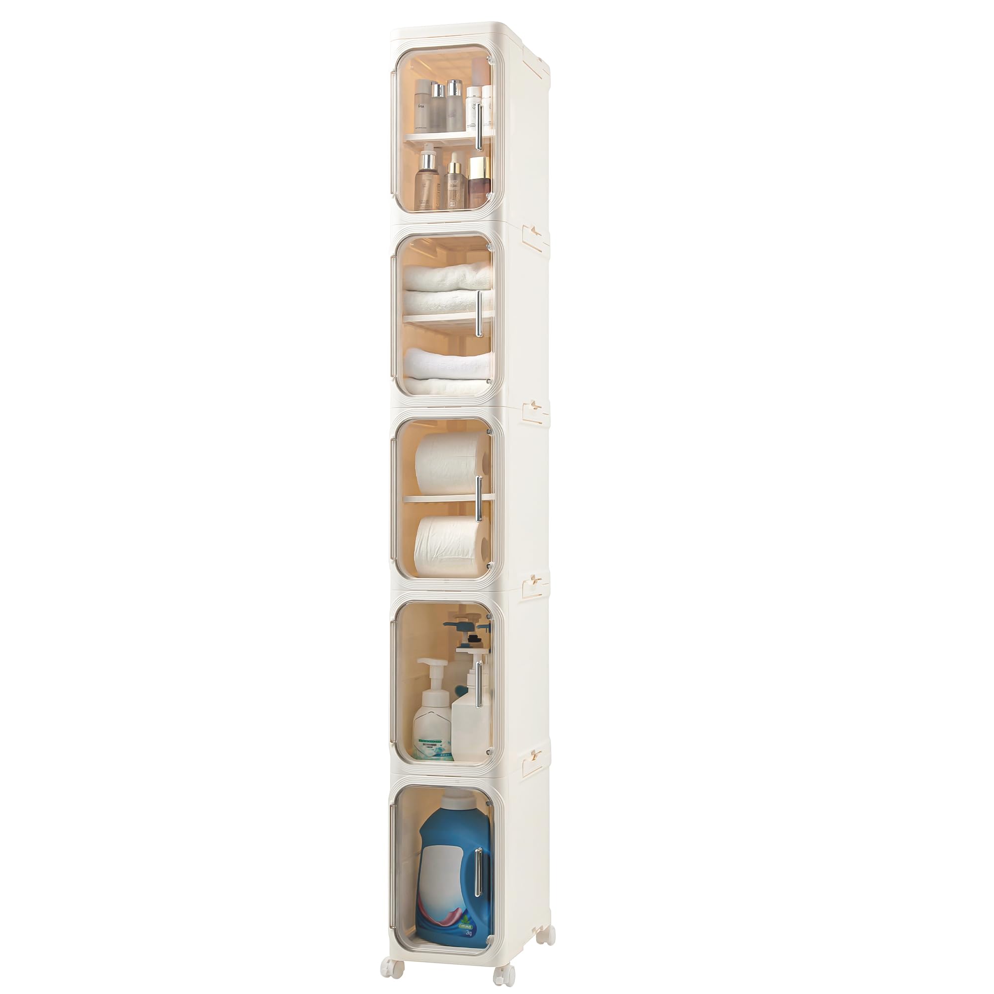 4-Tier Slim Rolling Storage Cabinet, Black Tall Narrow Organizer with Adjustable Shelves for Bathroom Kitchen Laundry