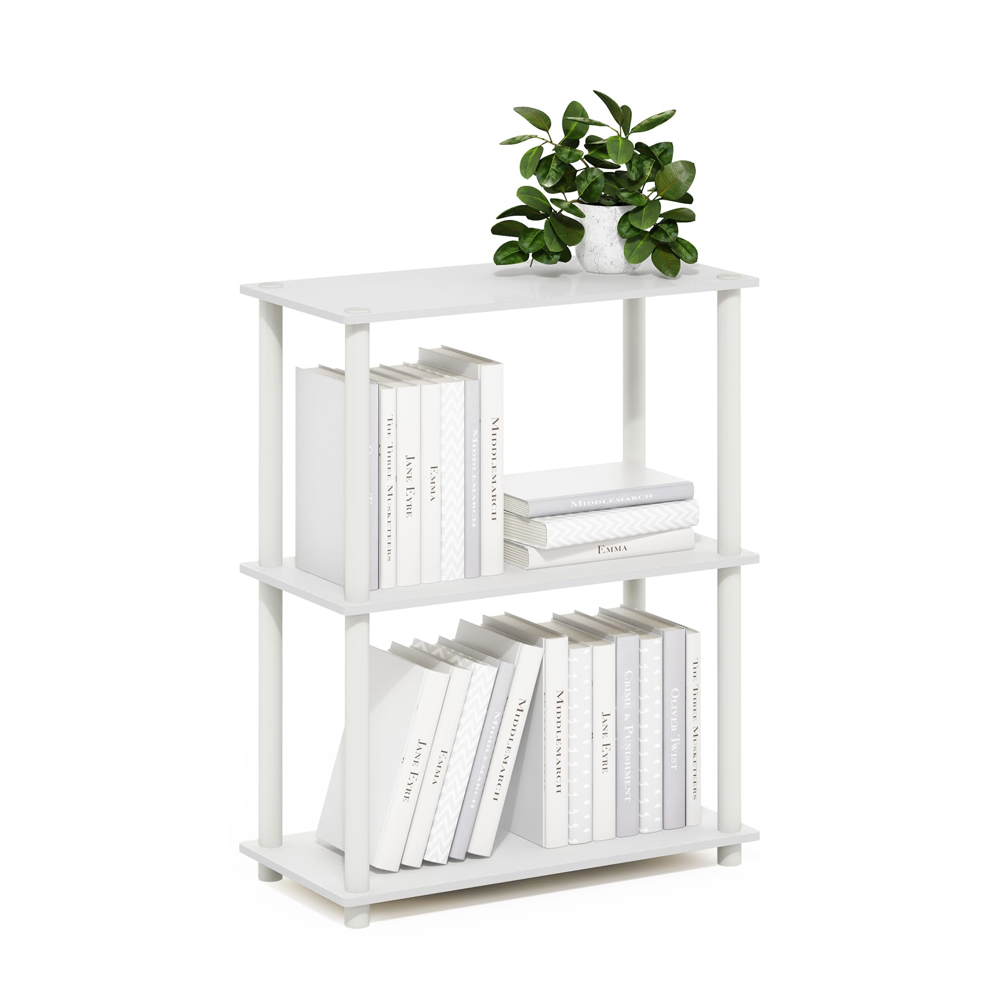 Furinno TURN-N-TUBE Storage Shelves, 3-Tier Book Shelf, Corner Shelf, Toolless Open Shelves, for Organization and Storage, Living Room, Garage, Home Office, Beech