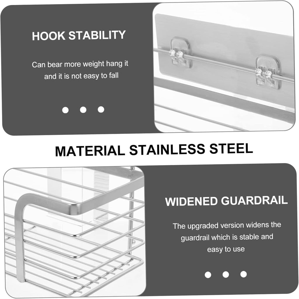 Alipis Wall-mounted Storage Rack in Stainless Steel Non-punch Installation for Kitchen Bathroom Shelves Includes Adhesive Stickers for Easy Placement for Organizing Sundries and Items