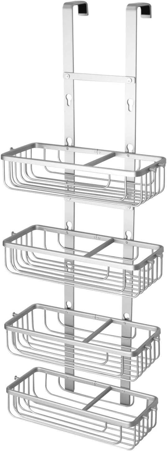 Duwee Hanging Shower Caddy 4 Tier, RustProof Aluminium Shower Caddies, Over Door Bathroom Caddy, No Drilled Storage Basket Organizer for Shampoo, Conditioner, Body Wash, Silver