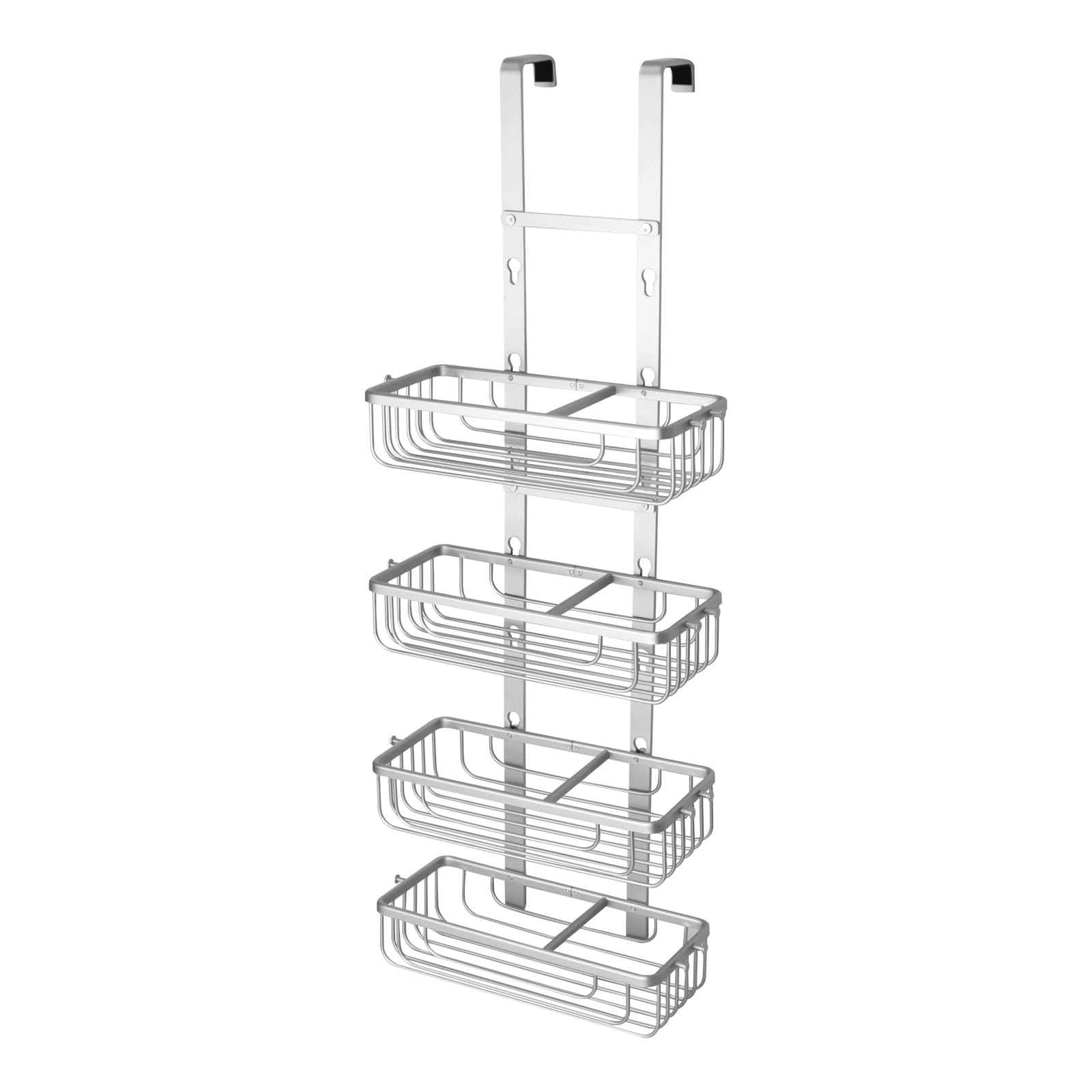 Duwee Hanging Shower Caddy 4 Tier, RustProof Aluminium Shower Caddies, Over Door Bathroom Caddy, No Drilled Storage Basket Organizer for Shampoo, Conditioner, Body Wash, Silver