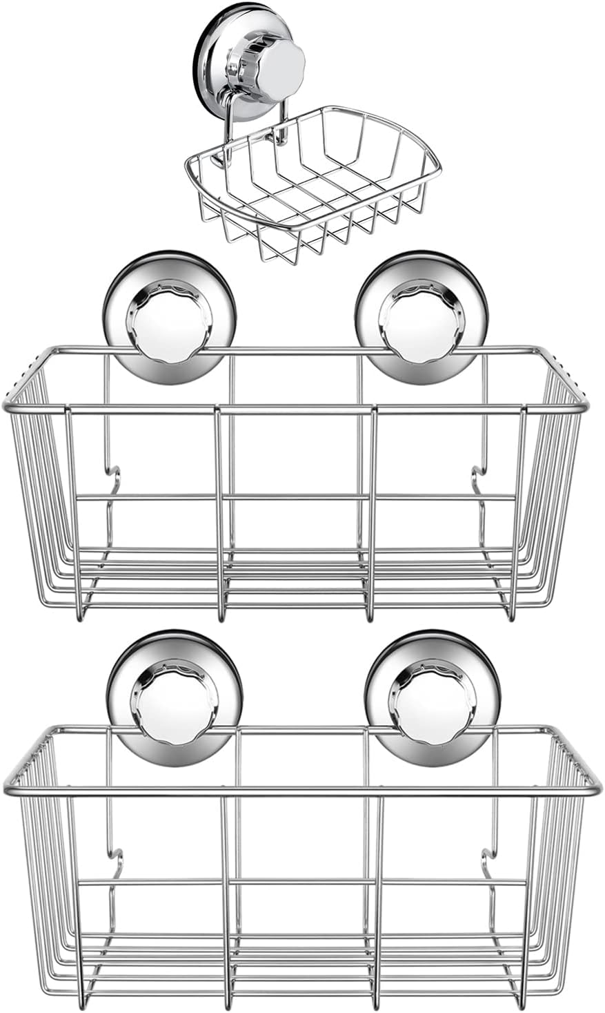 iPEGTOP Suction Cup Deep Shower Caddy Bath Wall Shelf for Large Shampoo Shower Gel Holder Bathroom Storage - Rustproof Stainless Steel, 2 Pack