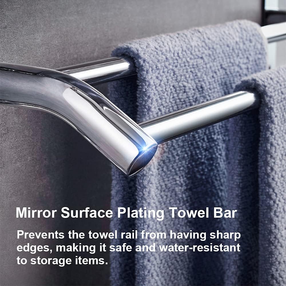 Towel Shelf Multi-Function Towel Rack with Storage Shelf SUS304 Stainless Steel Towel Holder Wall Mounted Bath Towel Rail Bar for Bathroom Kitchen