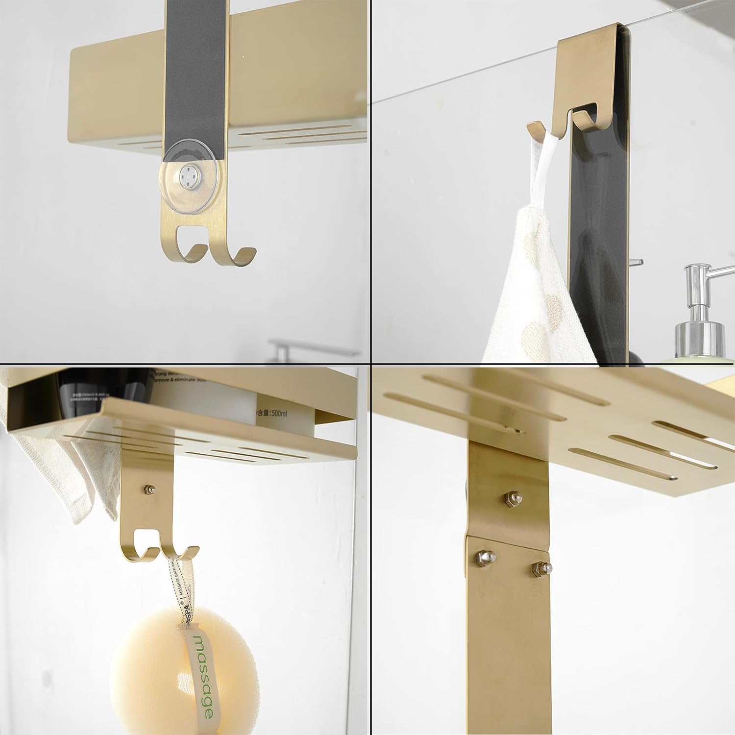 Gold Over Door Shower Caddy, 2-Tier Hanging Organizer with Hooks for Bathroom