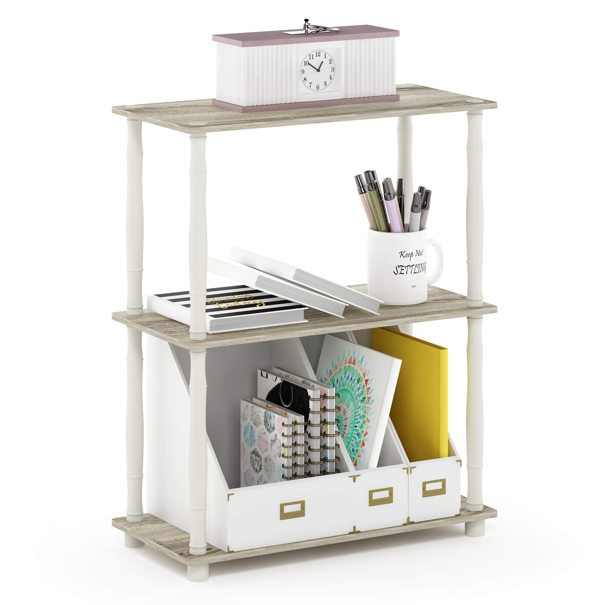 Furinno TURN-N-TUBE Storage Shelves, 3-Tier Book Shelf, Corner Shelf, Toolless Open Shelves, for Organization and Storage, Living Room, Garage, Home Office, Beech
