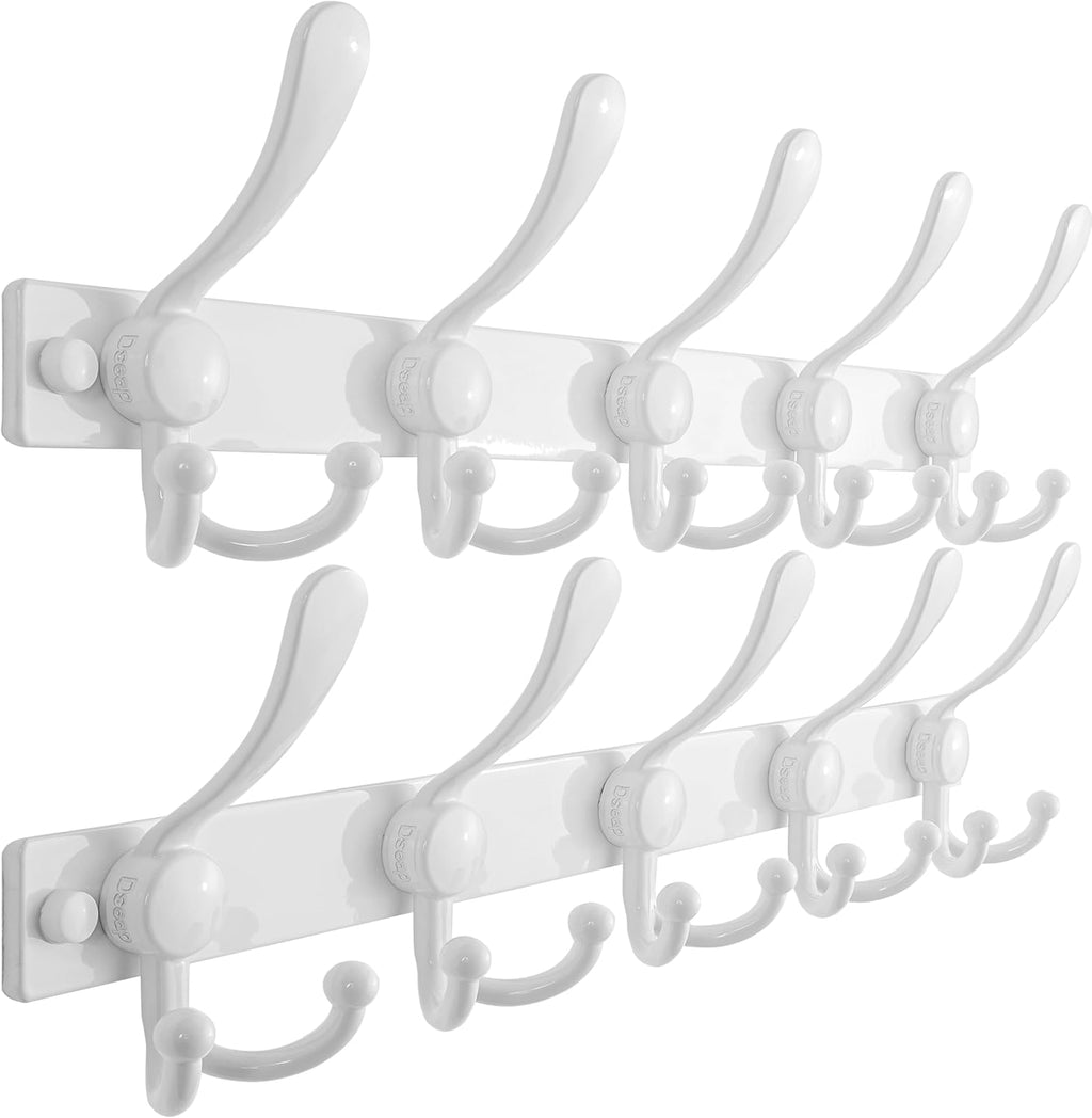 Dseap Coat Rack Wall Mount 2.0 Pro: Heavy Duty 300% Thicker, Stainless Steel Wall Coat Hooks Hanger for Clothes Jackets Hats Entryway Closet, MaxStrong Series, White, Pack of 2