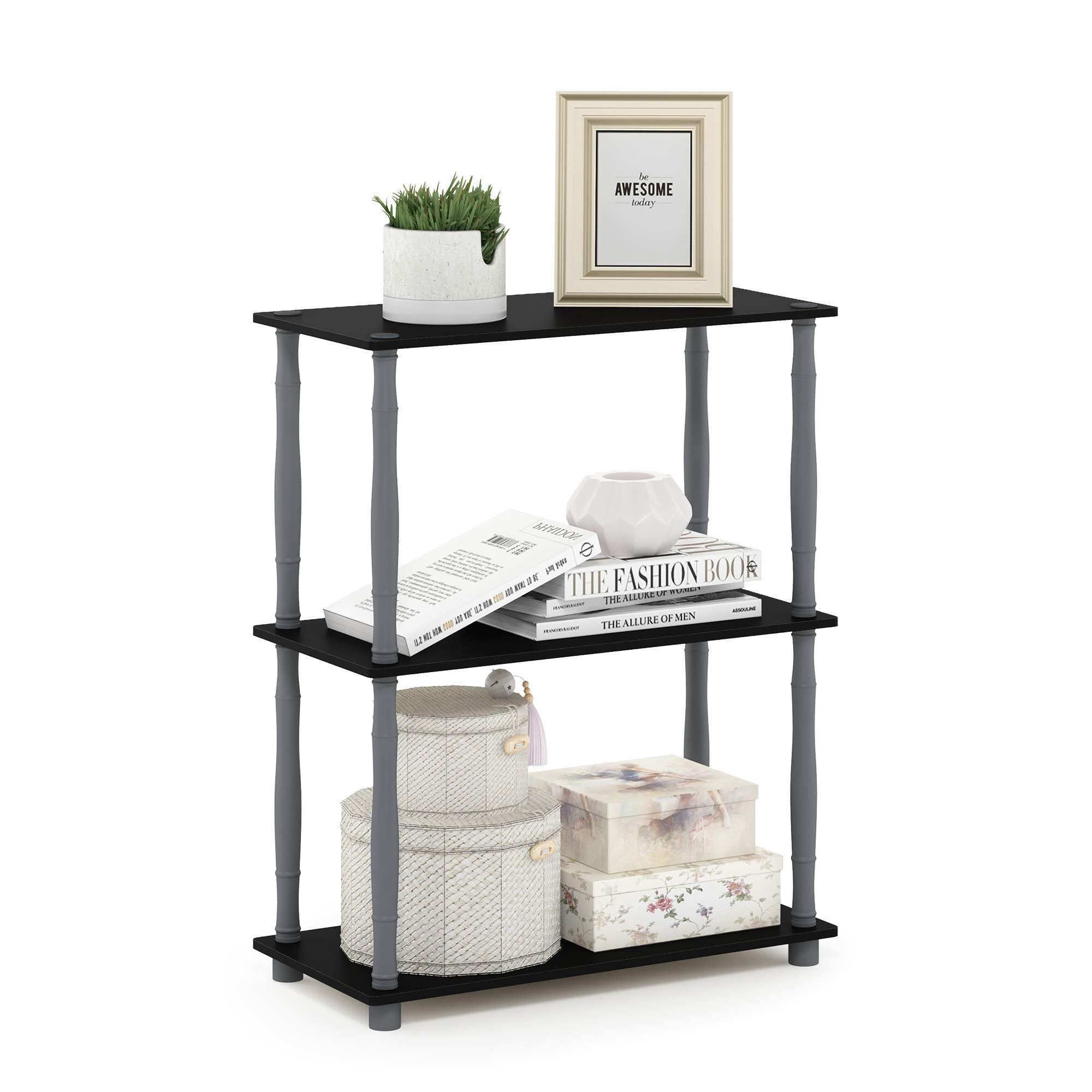 Furinno TURN-N-TUBE Storage Shelves, 3-Tier Book Shelf, Corner Shelf, Toolless Open Shelves, for Organization and Storage, Living Room, Garage, Home Office, Beech