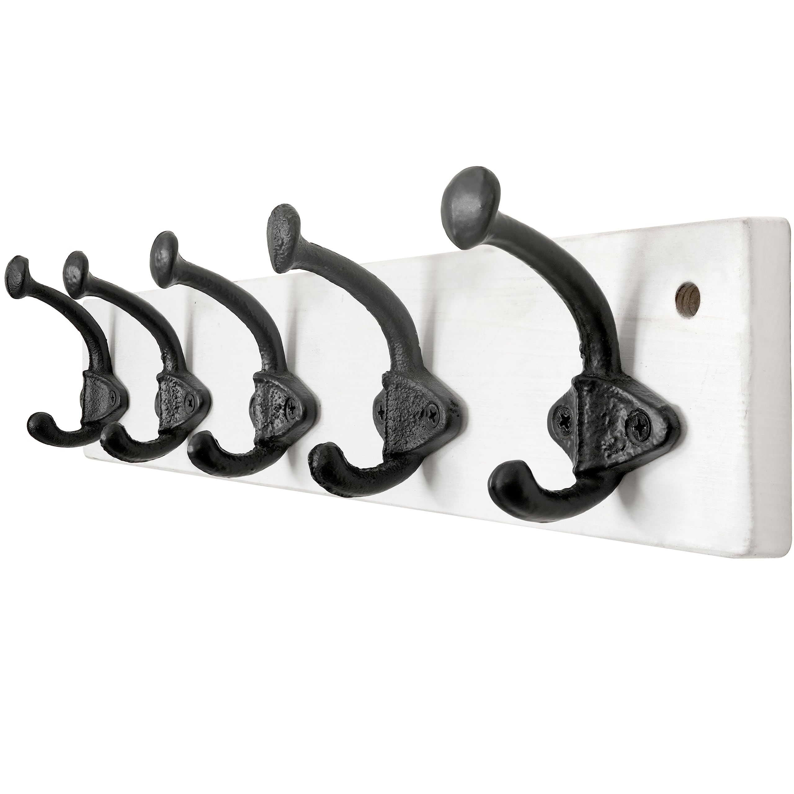 WEBI Rustic Coat Hooks Wall Mounted,5 Cast Iron Hooks,Coat Rack Wall Mounted Coat Hanger for Hanging Jacket,Clothes,White