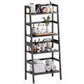 HITNET Ladder Shelf Walnut, Bamboo Bookshelf, 4 Tier Open Dipslay Bookcase Freestanding Storage Rack for Home Office, Small Balcony Flower Plant Stand