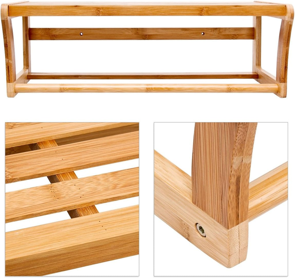 Relaxdays Wall-Mount Bamboo Shelf, 60 X 26 X 20 cm, Bathroom Towel Rack, Natural Brown