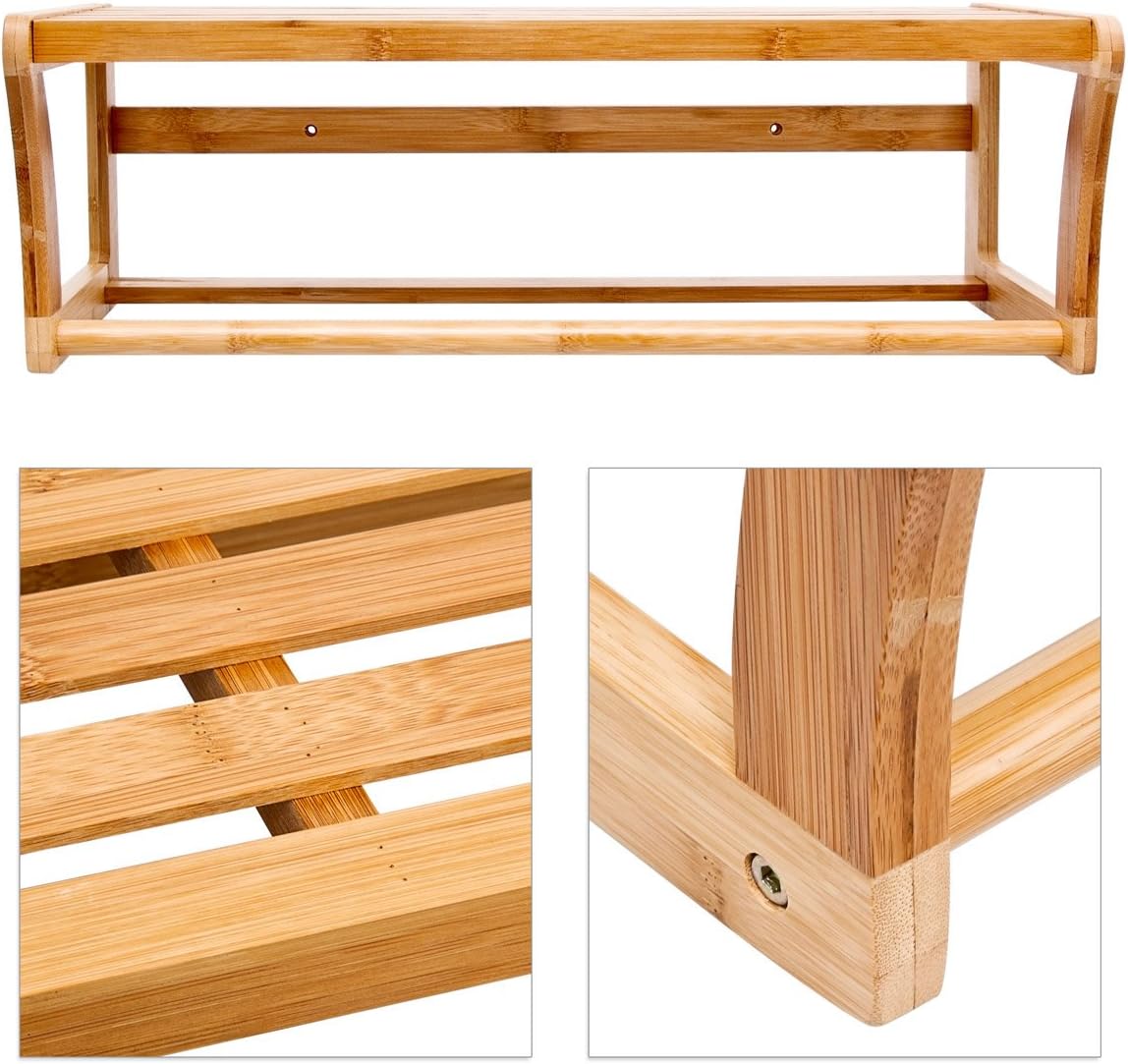 Relaxdays Wall-Mount Bamboo Shelf, 60 X 26 X 20 cm, Bathroom Towel Rack, Natural Brown