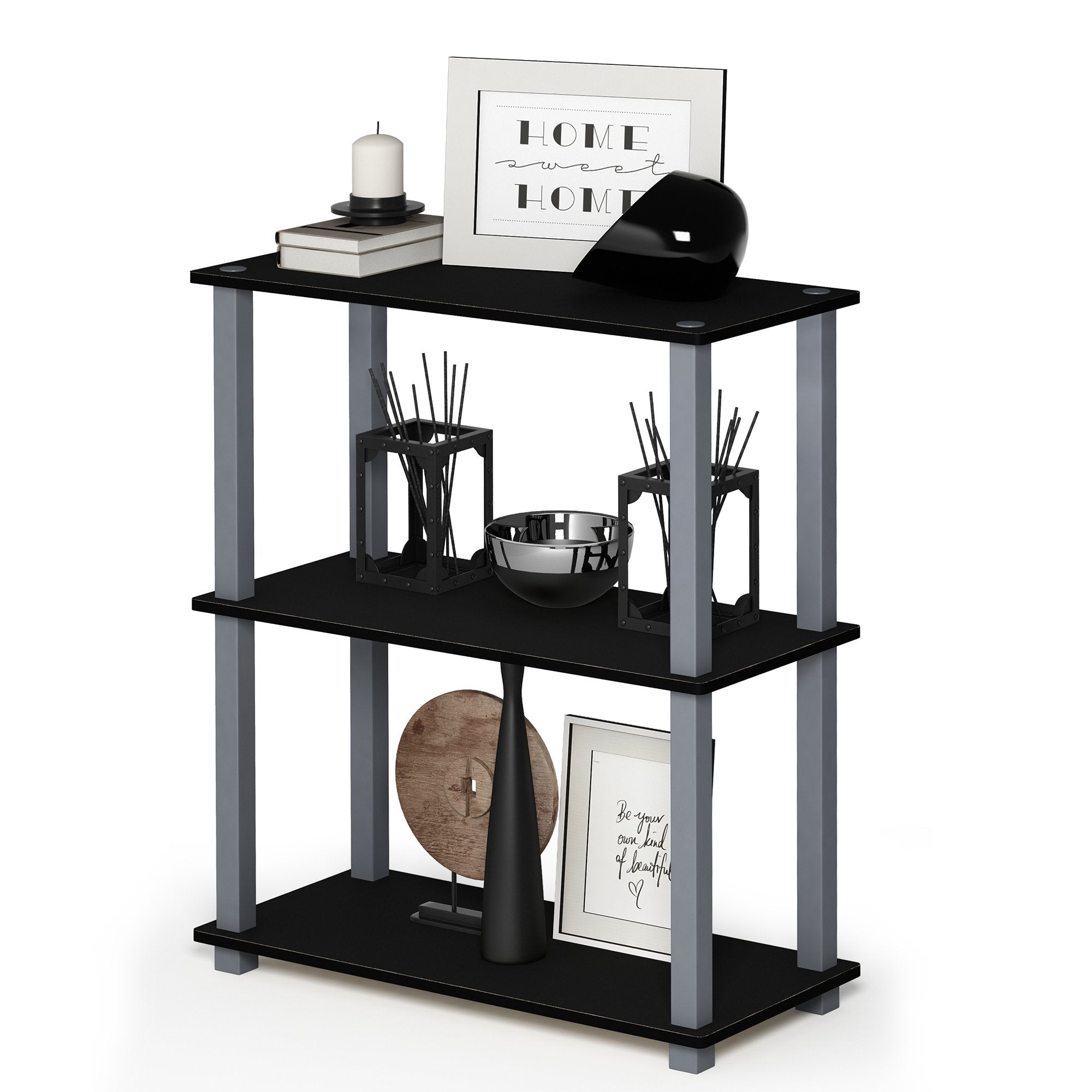 Furinno TURN-N-TUBE Storage Shelves, 3-Tier Book Shelf, Corner Shelf, Toolless Open Shelves, for Organization and Storage, Living Room, Garage, Home Office, Beech