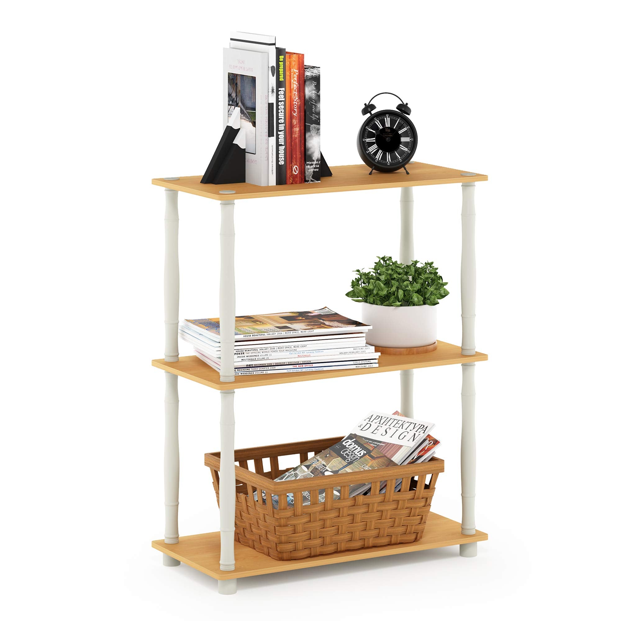 Furinno TURN-N-TUBE Storage Shelves, 3-Tier Book Shelf, Corner Shelf, Toolless Open Shelves, for Organization and Storage, Living Room, Garage, Home Office, Beech