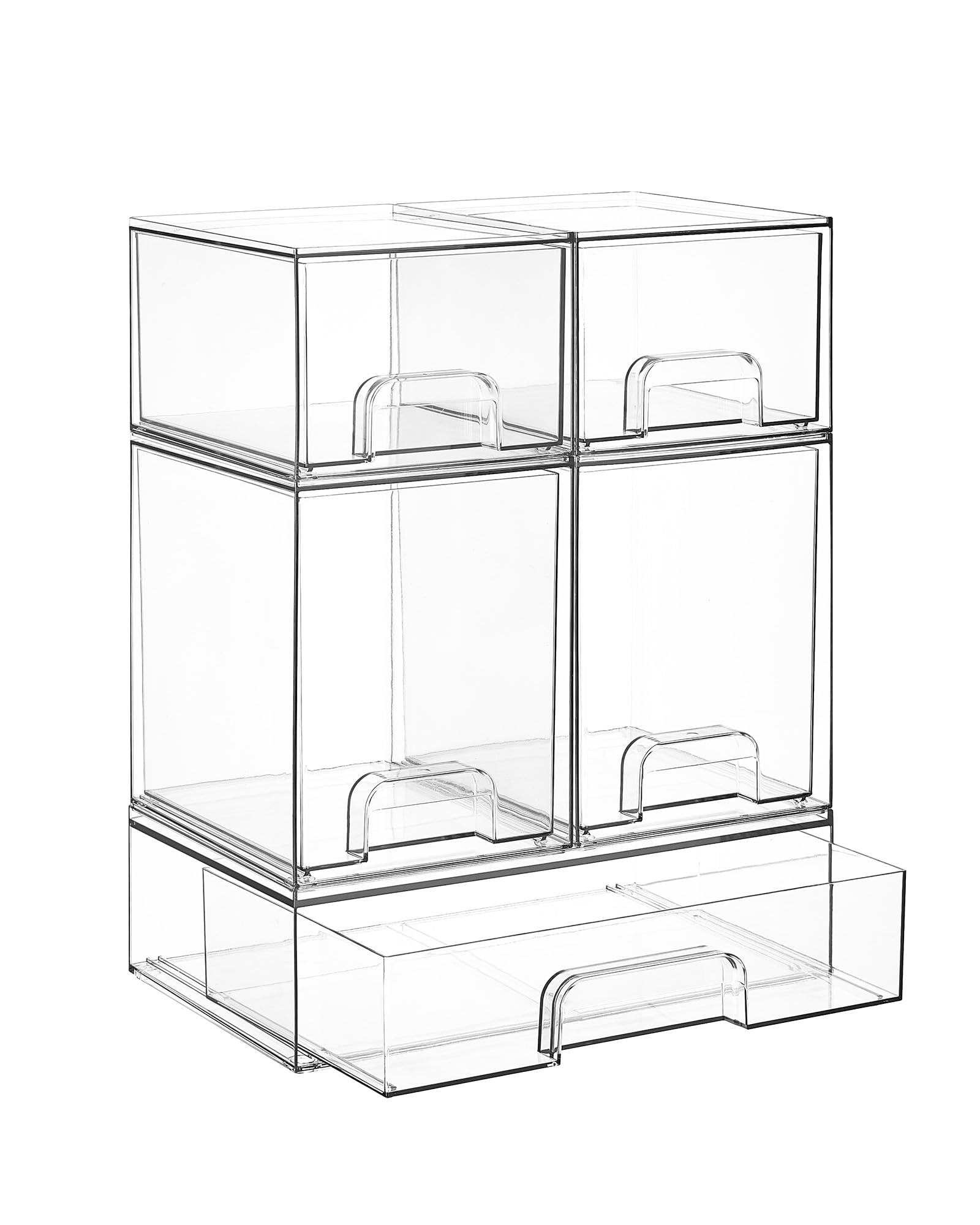 Vtopmart Clear Stackable Storage Drawers Set of 4, Plastic Organizer Bins for Makeup, Cosmetics, Beauty Supplies,Ideal for Vanity, Bathroom,Cabinet,Pantry Organization