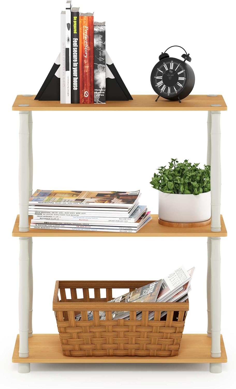 Furinno TURN-N-TUBE Storage Shelves, 3-Tier Book Shelf, Corner Shelf, Toolless Open Shelves, for Organization and Storage, Living Room, Garage, Home Office, Beech