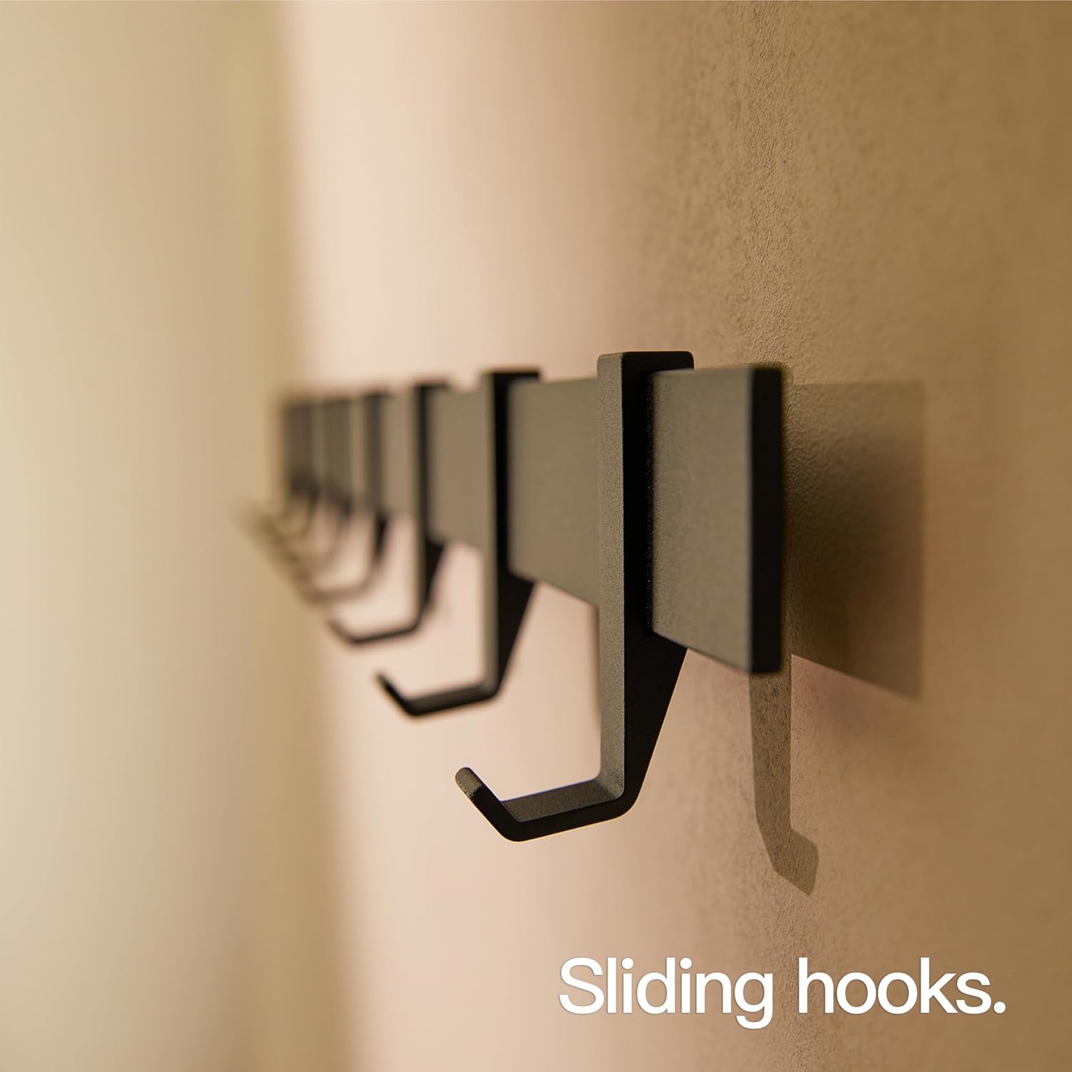 80cm Matt Black Wall Coat Rack, Metal Rail with Slidable Hooks